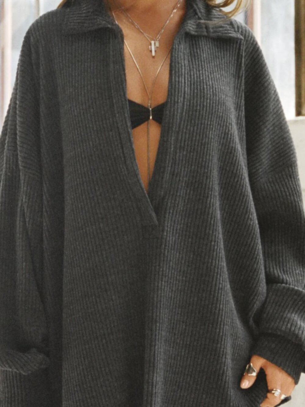 Joah Brown Deep V Pullover in Ink Luxe